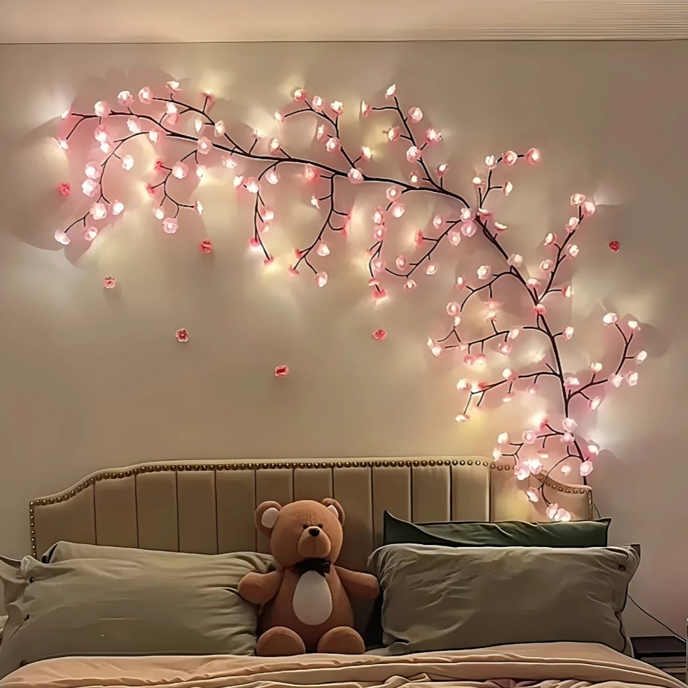 1 unidad de luces LED para árbol de cerezo de 72/96/144 LED, lámpara de rama de flor artificial LED regulable con alimentación USB para dormitorio, bodas y fiestas