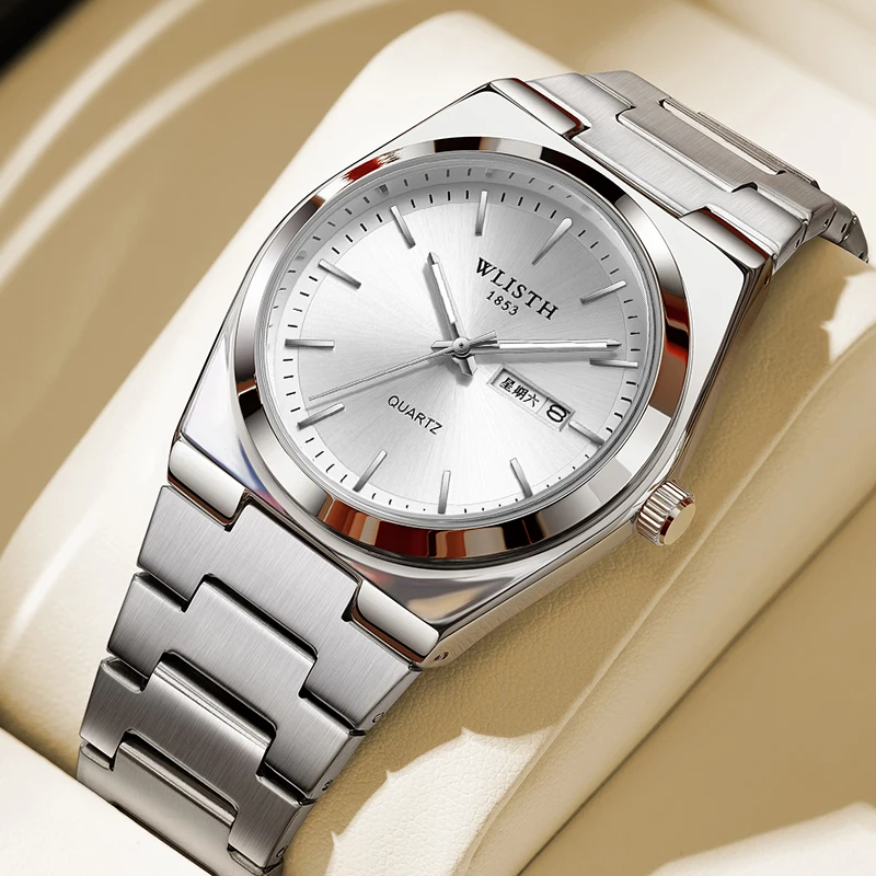 Reloj WLISTH de lujo para hombre, reloj de negocios a la moda resistente al agua, reloj de acero inoxidable para hombre, relojes de cuarzo informales, reloj deportivo para hombre