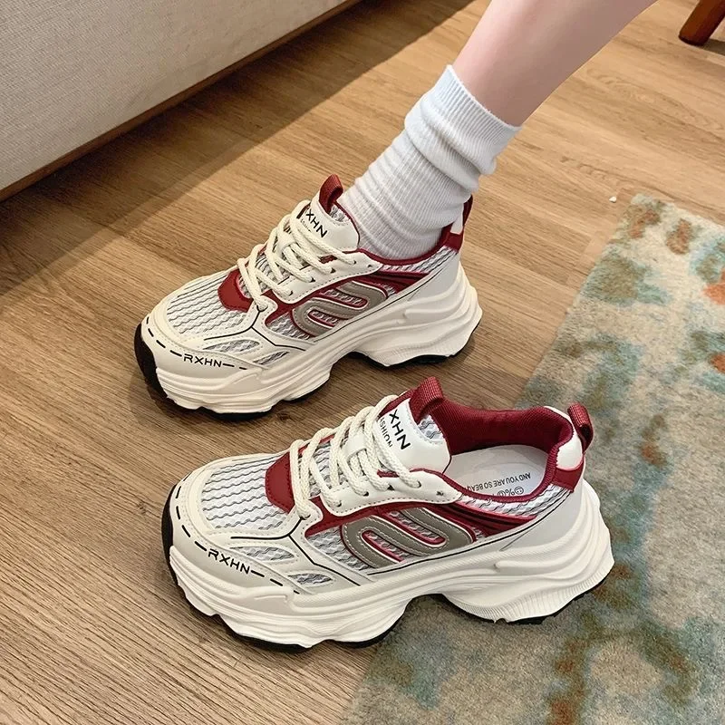 Zapatillas De deporte para Mujer, zapatos informales transpirables a la moda De otoño, zapatos vulcanizados con plataforma cómoda con cordones De malla para Mujer
