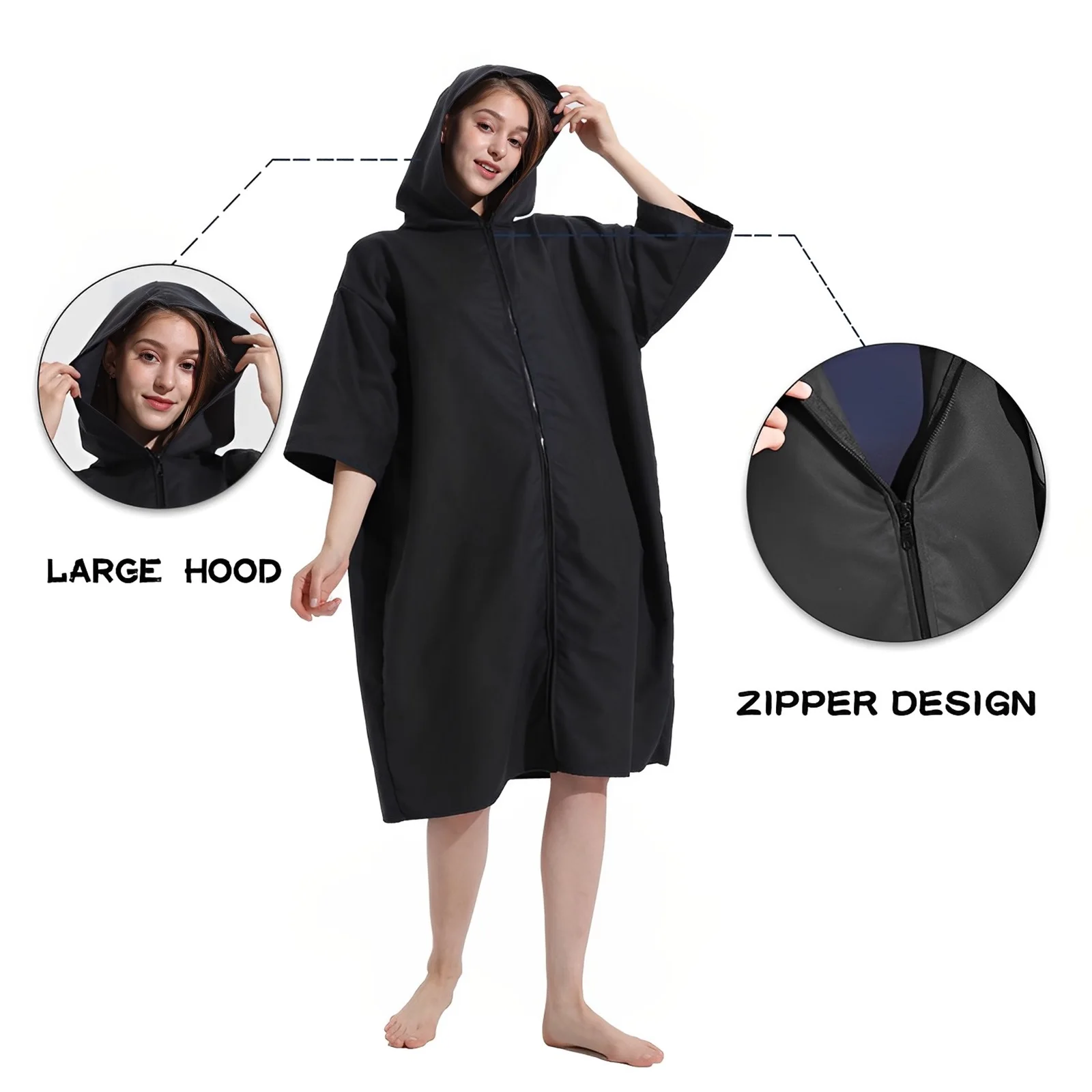 Bata cambiante con capucha, Poncho de toalla de microfibra con cremallera, Poncho de Surf de manga corta, bata de toalla cambiante de gran tamaño de secado rápido, nuevo