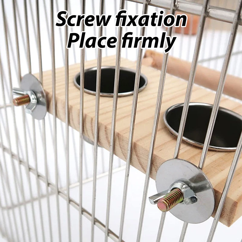 Cuenco de acero inoxidable para pájaros, plato de alimentación, tazas, soporte de percha de madera, jaula para loros, alimentador para pájaros de compañía, cacatúas, Lovebird Conures, 1 ud.