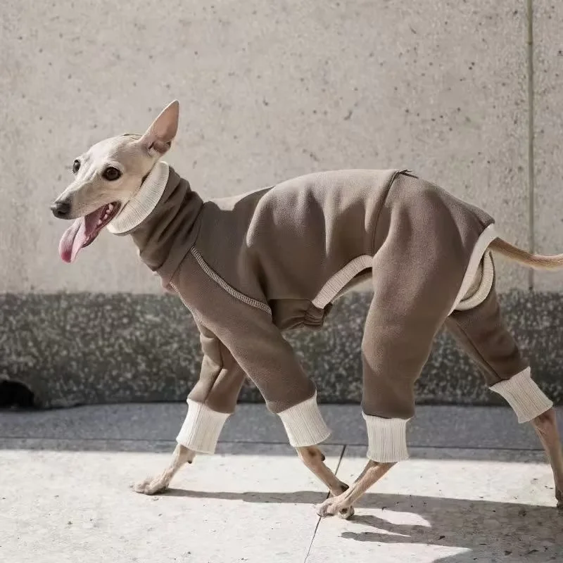 Mono Polar de Cuello Alto para Galgo y Whippet, Pijama Elástico de Cuatro Patas, Ropa Térmica para Perros, Mameluco Suave de Cuerpo Entero