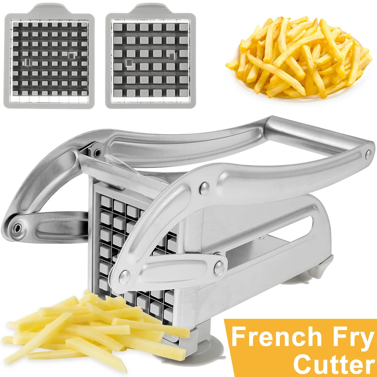 Cortador de patatas fritas de acero inoxidable y plástico, rebanador Manual de patatas fritas y verduras, herramienta de cocina