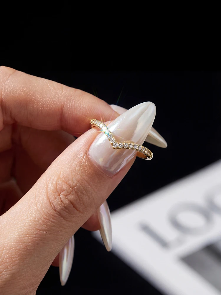 Anillos brillantes de moda en forma de V con diamantes de moissanita auténtica para mujer, joyería de compromiso y boda de plata de ley 925