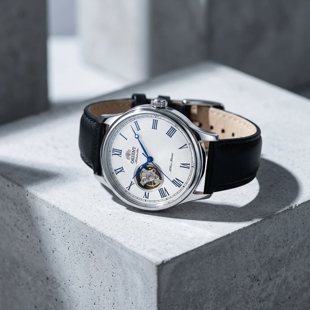 Reloj Mecánico Automático de Negocios para Hombre Orient, Esfera Esqueletizada con Números Romanos, Correa de Cuero