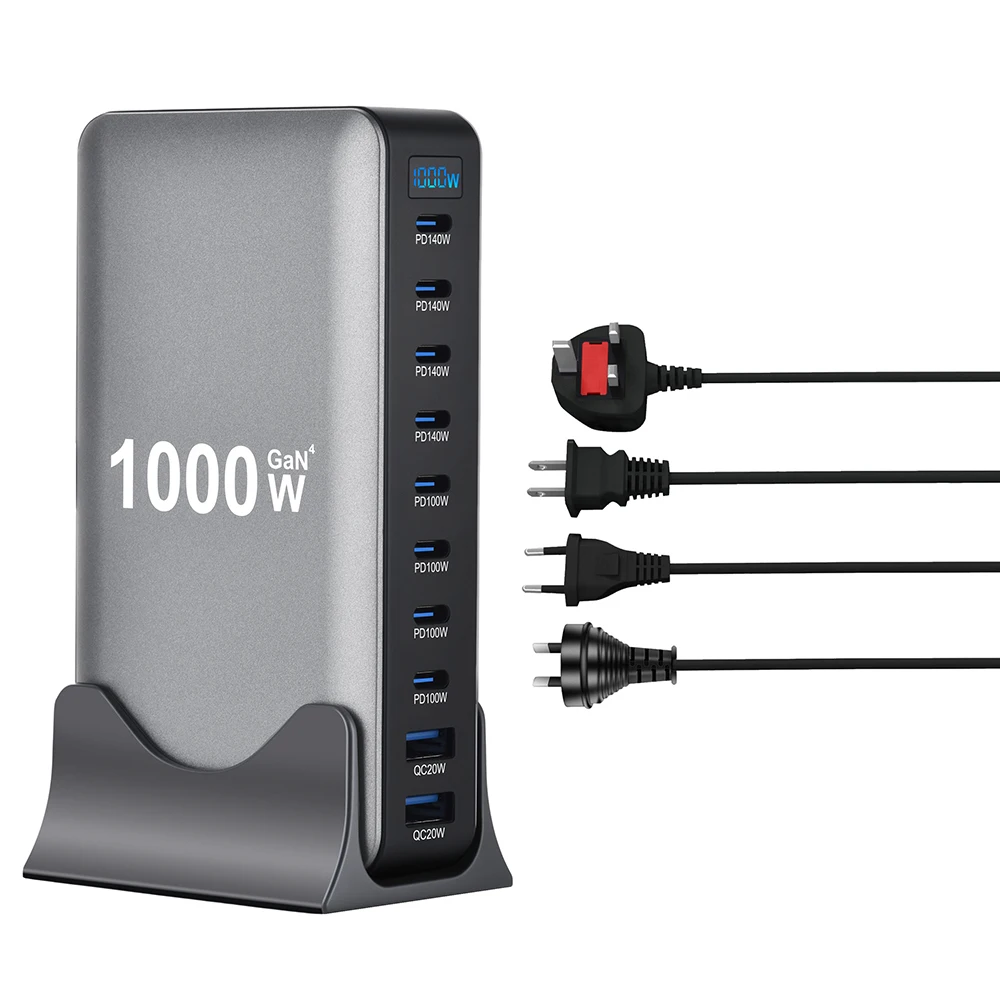 Cargador GaN de 1000W, USB C, de Escritorio, 10 Puertos, USB Tipo C, PD3.1, Carga Rápida para iPhone 17, 16, 15, Samsung S24, Xiaomi, Laptop