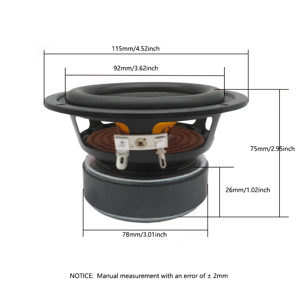 AUIN 1 Pieza 115MM 4 Pulgadas 4 Ohmios 40W Altavoz de Rango Medio Woofer Hifi Audio Bajos Fibra de Vidrio DIY Altavoz Redondo para Estantería