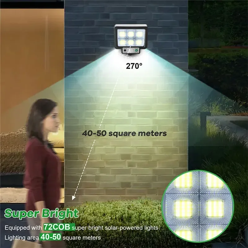 Lámpara LED Solar de pared dividida, 3 modos, impermeable, Sensor de movimiento, iluminación de calle de jardín, luz de pared de seguridad para garaje