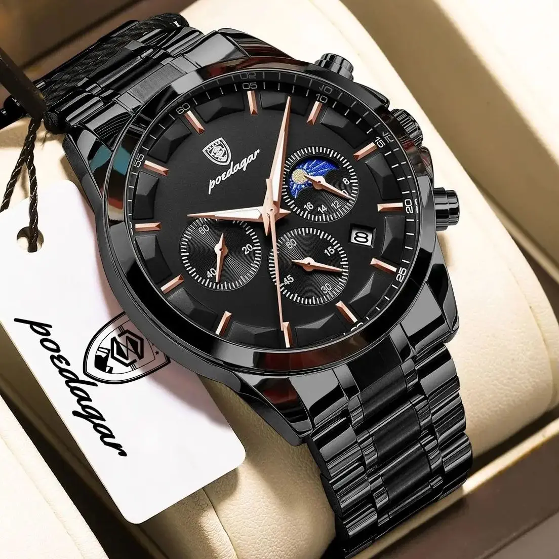 Relojes POEDAGAR para Hombre de Negocios, Resistentes al Agua, Luminosos, de Acero Inoxidable, Reloj de Pulsera de Moda para Hombre, Cronógrafo, Fecha, Reloj de Cuarzo