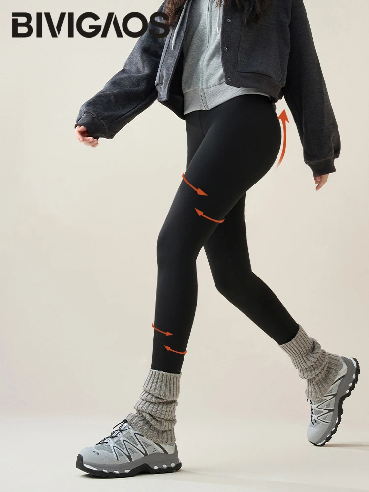 BIVIGAOS nuevo Otoño Invierno conejo polar Sharkskin Leggings mujeres Casual básico espesar cálido Leggings marrón forro polar medias