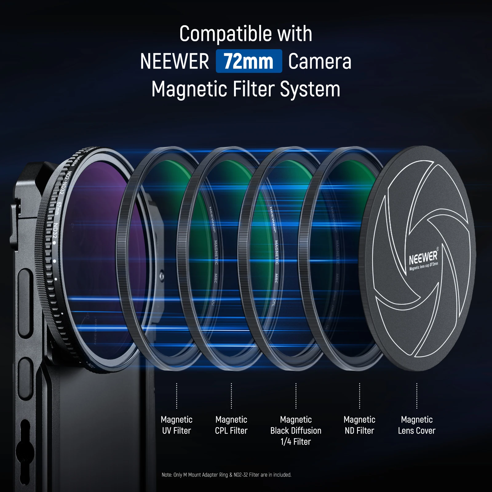 NEEWER-Juego de filtros para lentes de teléfono, ND2-32 Variable magnética de 67mm con anillo adaptador de montaje M para Samsung Galaxy S23 S22 Ultra