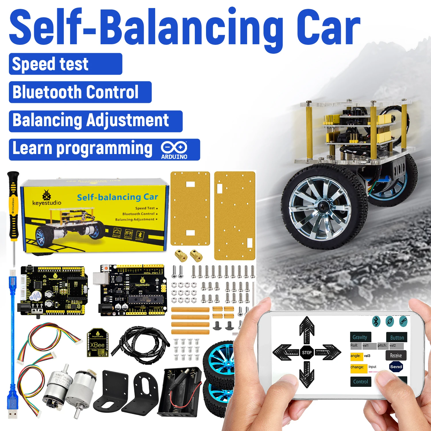 Kit de coche robot autoequilibrado Keyestudio para Arduino, coche robot autoequilibrado, kit electrónico DIY/kit de programación STEAM