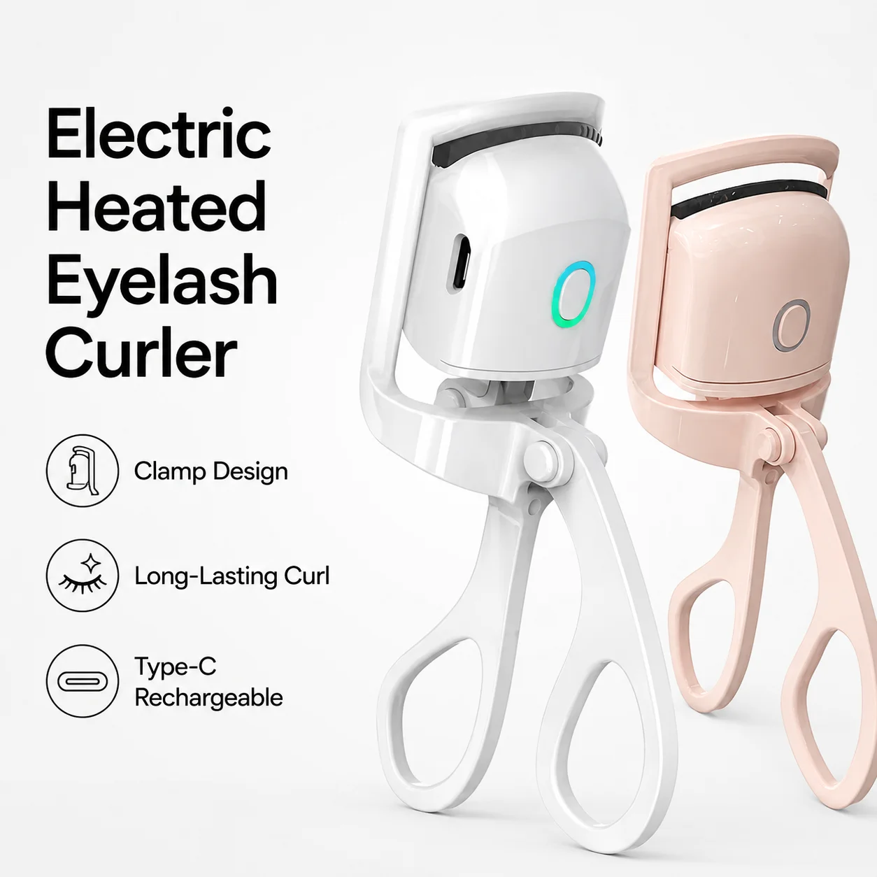 Rizador de pestañas eléctrico recargable con calor ajustable, carga tipo C, rizos naturales de larga duración para pestañas.