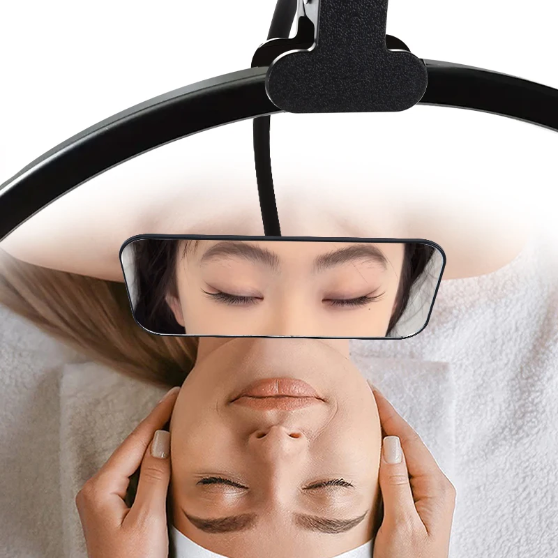 360 °   Espejo Giratorio con Clip para Pestañas - Herramienta de Maquillaje Profesional Ajustable con Marco Protector, Esencial para Extensiones de Pestañas con Manos Libres