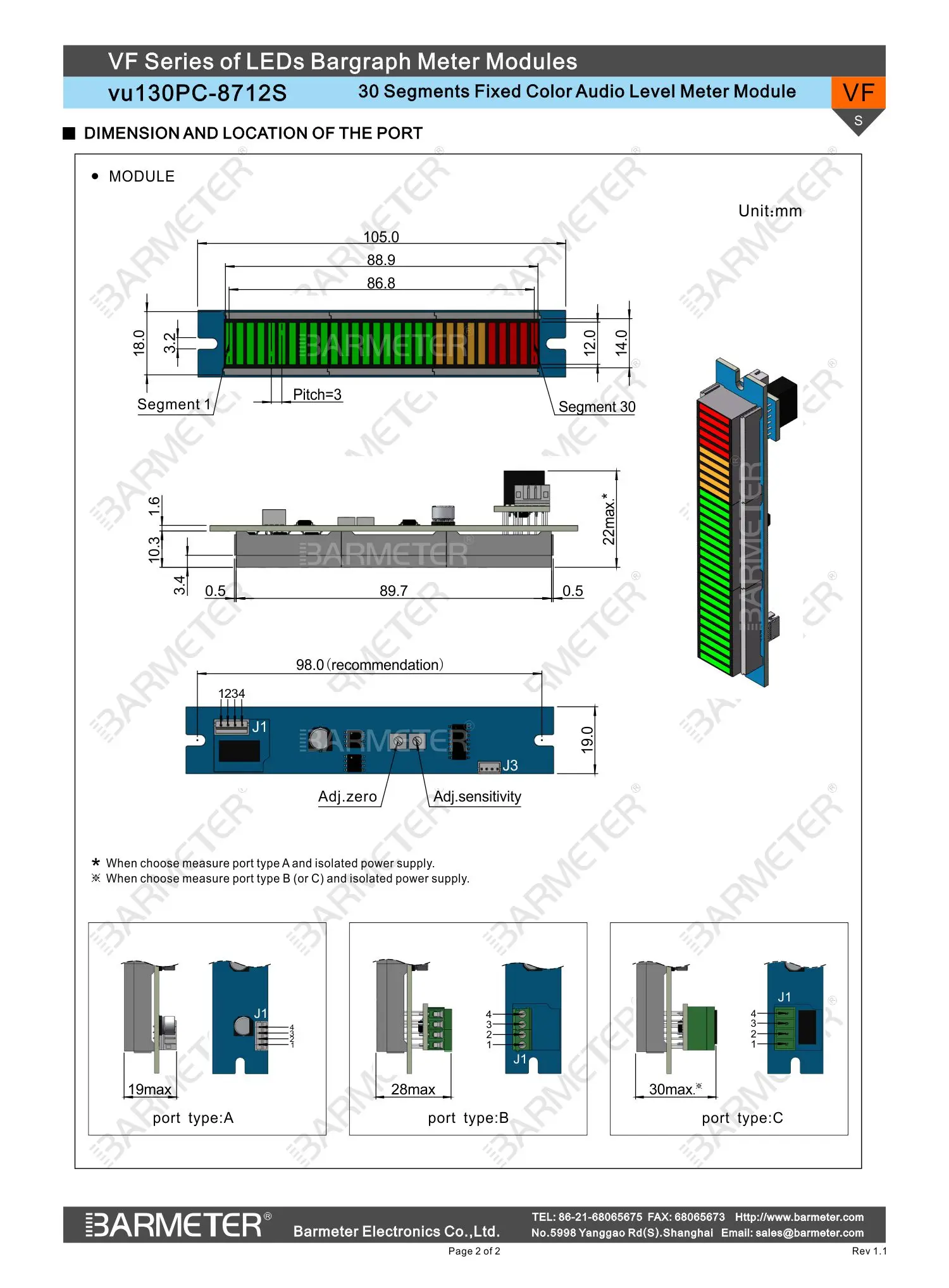 Módulo de barógrafo LED 30seg, medidor de Audio con soporte de pico y pantalla de barra o punto por teclado, fuente de alimentación DC5V, 20G + 5Y + 5R