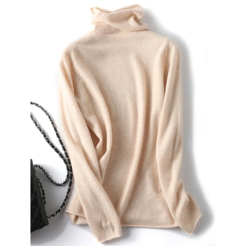 Birdtree Suéteres básicos de punto con borde de cuello alto para mujer, camiseta interior, jersey 100% de lana australiana, Otoño Invierno T39244QM