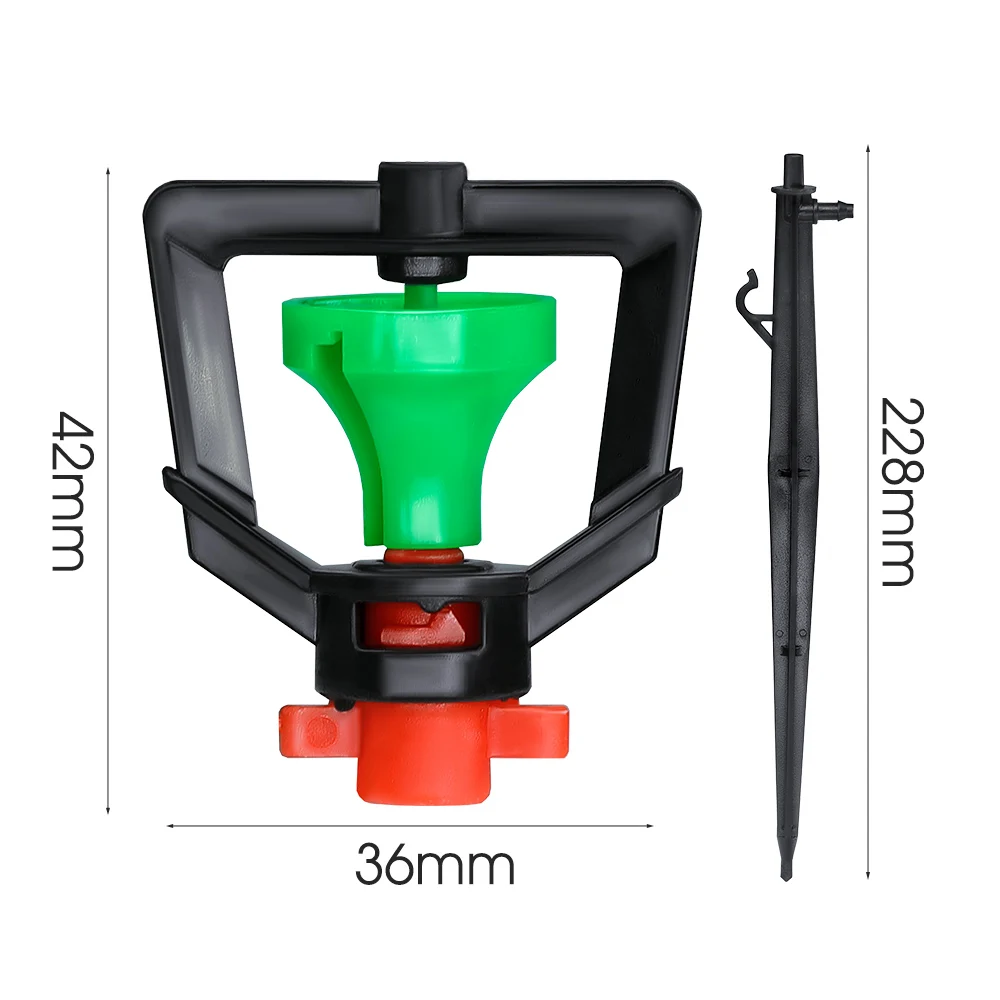 Microaspersores giratorios de 360 °, 5 piezas, boquilla de sistema de riego de jardín, rueda verde grande con estacas de 22cm para invernadero, manguera de 4/7mm