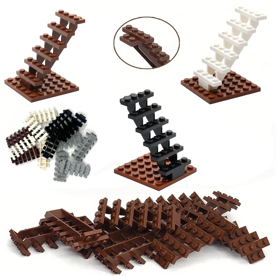 4 Uds. Escalera ladrillos MOC 7x4x6 casa escaleras recta abierta 30134 escalones escalera Modular mi ciudad bloque de construcción DIY ladrillos de juguete