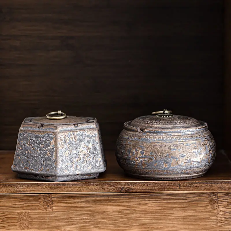 Cenicero de Cerámica Estilo Japonés con Acabado Envejecido, Cenicero Antiguo, Taza para Ceniza, Decoración para Sala de Estar, Oficina, Té, Adorno de Escritorio
