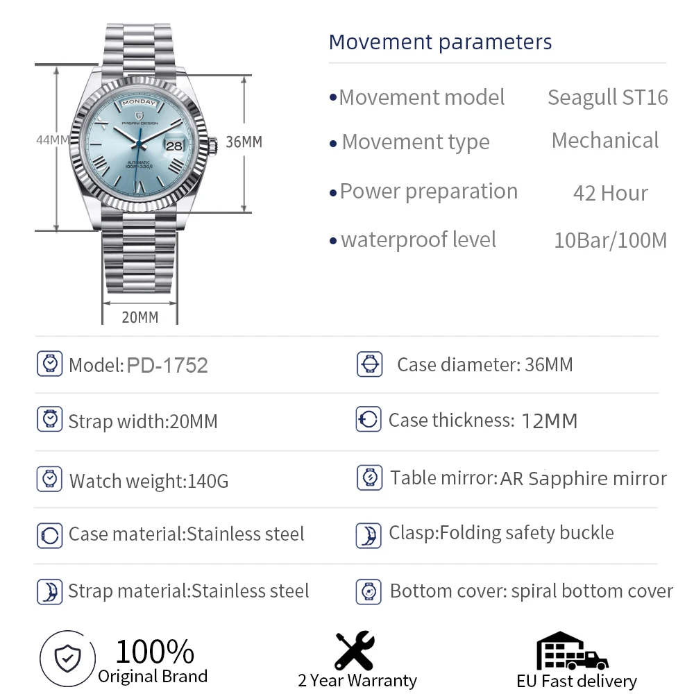 Reloj PAGANI DESIGN 2026 Nuevo DD36 para Hombre, Marca de Lujo, Mecánico Automático, Cristal de Zafiro AR, Resistente al Agua 10Bar, ST16