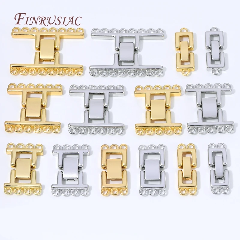 Cierre de Pulsera de Perlas en Capas Rectangulares con Múltiples Hilos Chapado en Oro de 18K, Conector de Cierre con Múltiples Lazos, Accesorios para Fabricación de Joyería DIY