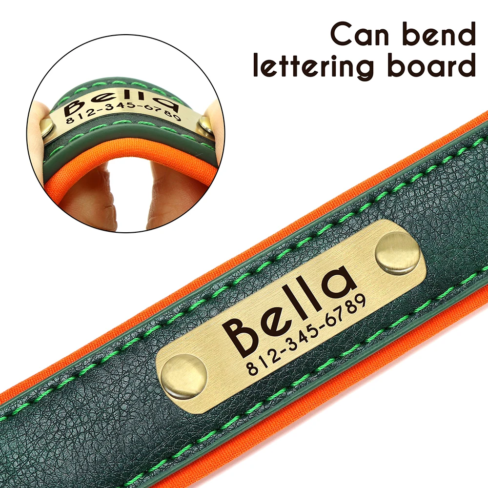 Collar de perro con placa de identificación de cuero PU personalizado, collares para perros acolchados suaves, nombre grabado gratis para perros pequeños, medianos y grandes, ajustable