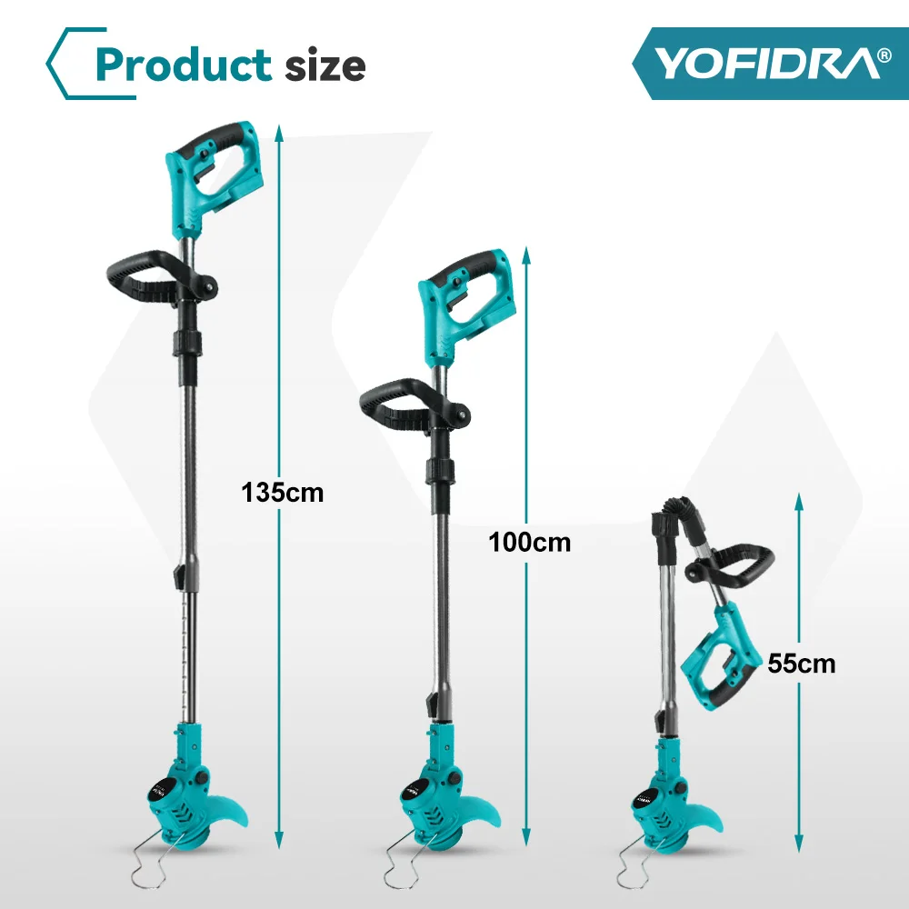 Cortadora de césped eléctrica inalámbrica YOFIDRA, recortadora de césped para jardín, cortadora de 100-135 cm de longitud, herramienta eléctrica para batería Makita de 21 V.