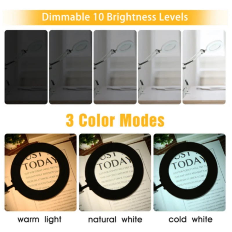 Lupa Iluminada con 72 LED 8X/10X, Nueva, con USB, 3 Colores de Luz LED, para Soldadura, Reparación, Lámpara de Mesa, Cuidado de la Piel y Belleza