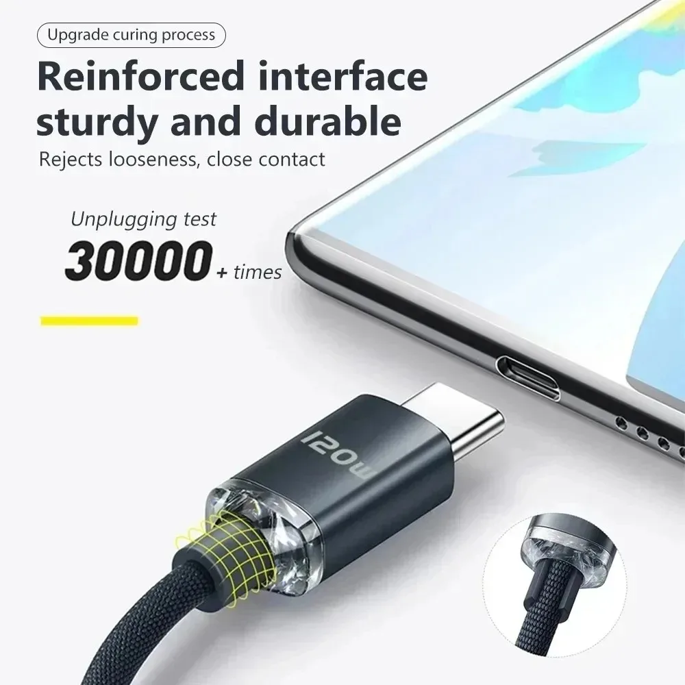 Cable de carga rápida USB C de 120W, 0,25 M/1M/1,5 m/2M, cargador súper rápido de 6A para Samsung, Xiaomi, Huawei, Cable tipo C
