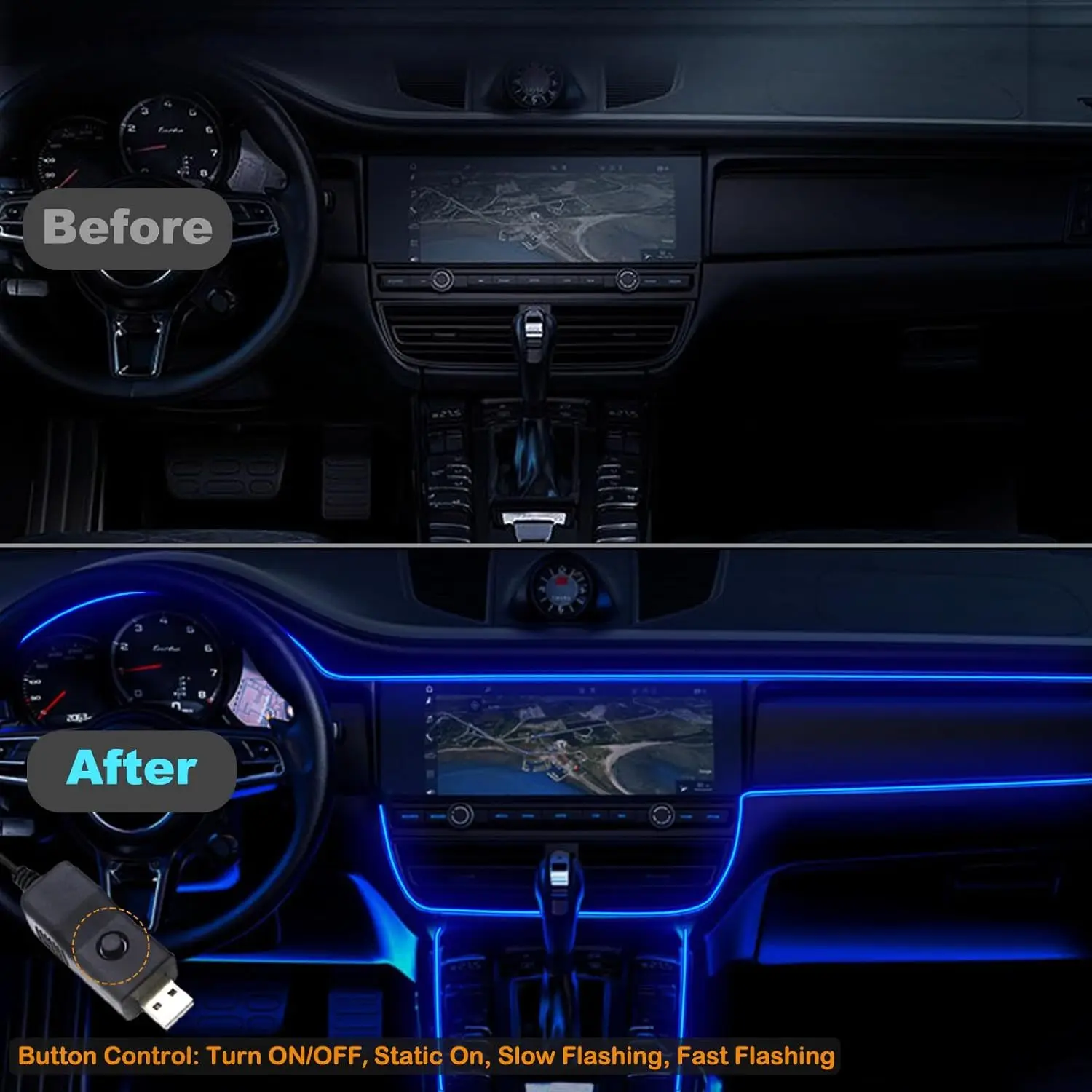 Tiras de luces LED para coche, Kit de iluminación ambiental de neón USB de 196,85 pulgadas con interruptor silencioso para decoraciones interiores de coche