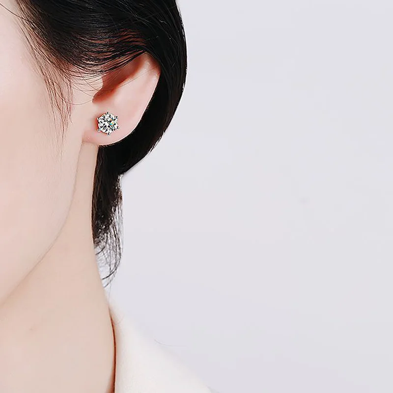BIJOX STORY-pendientes de tuerca de moissanita para mujer, Color D, Plata de Ley 925, 6 puntas de diamante, joyería fina para boda