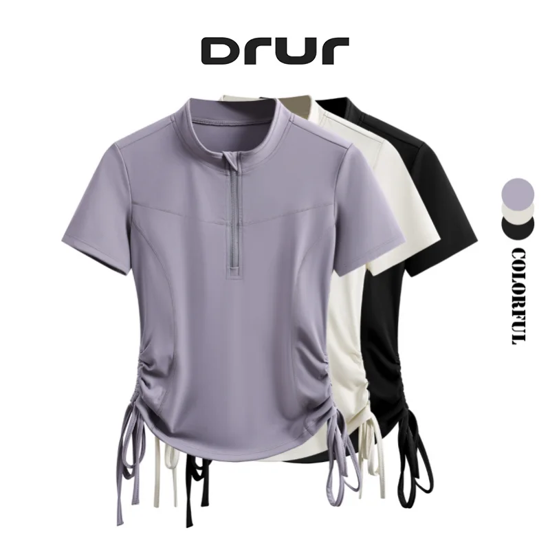 Camisetas de Yoga DRUR para mujer, camisetas deportivas de manga corta con cremallera, camiseta transpirable para Fitness, ropa de gimnasio para mujer, Top para correr, ropa de Yogawear 2025