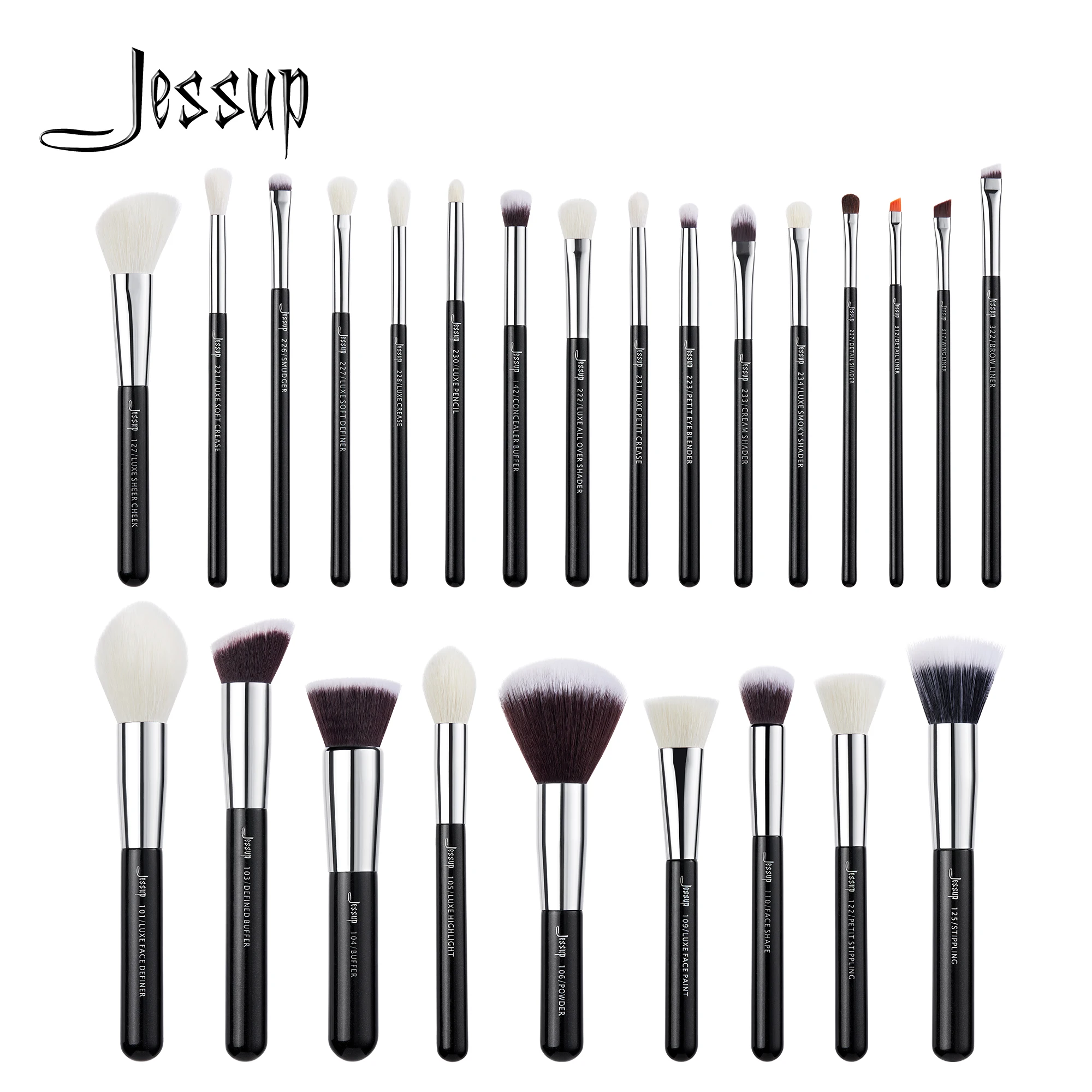 Jessup-Juego de brochas de maquillaje, base en polvo, brocha de maquillaje profesional, licuadora de contorno, sombra de ojos, colorete, 25 uds., cabra sintética T175