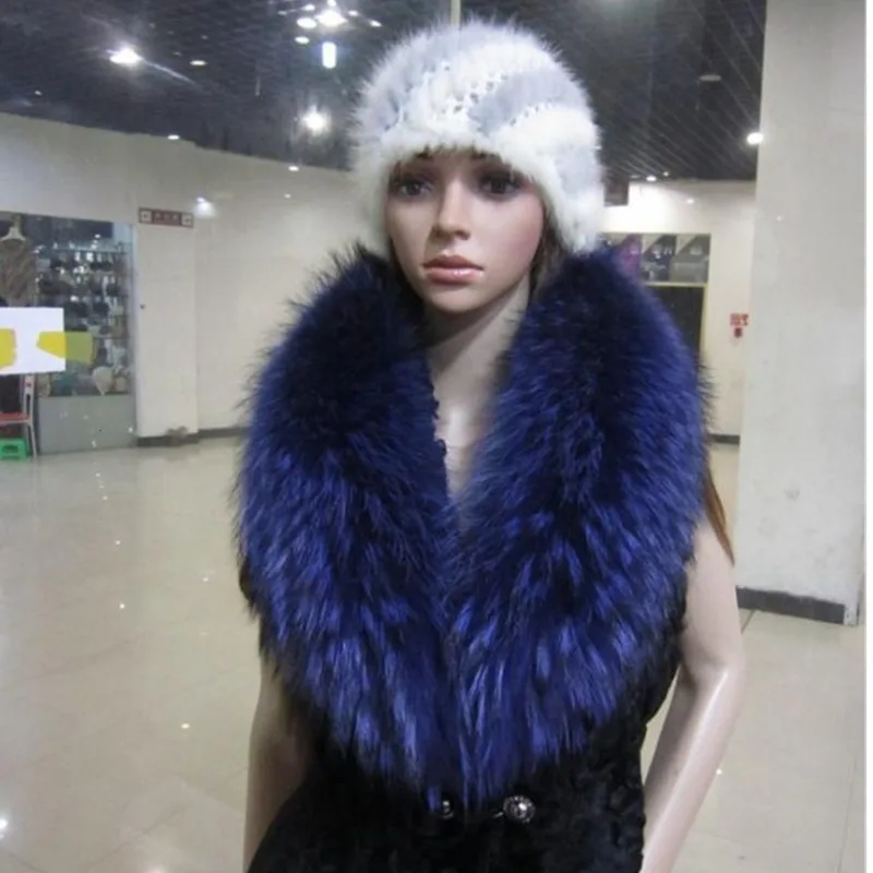 Bufanda de piel de mapache auténtica para mujer, bufanda de piel Natural para invierno, envolturas cálidas de gran tamaño, bufandas de piel peluda para abrigo, chaquetas, collares