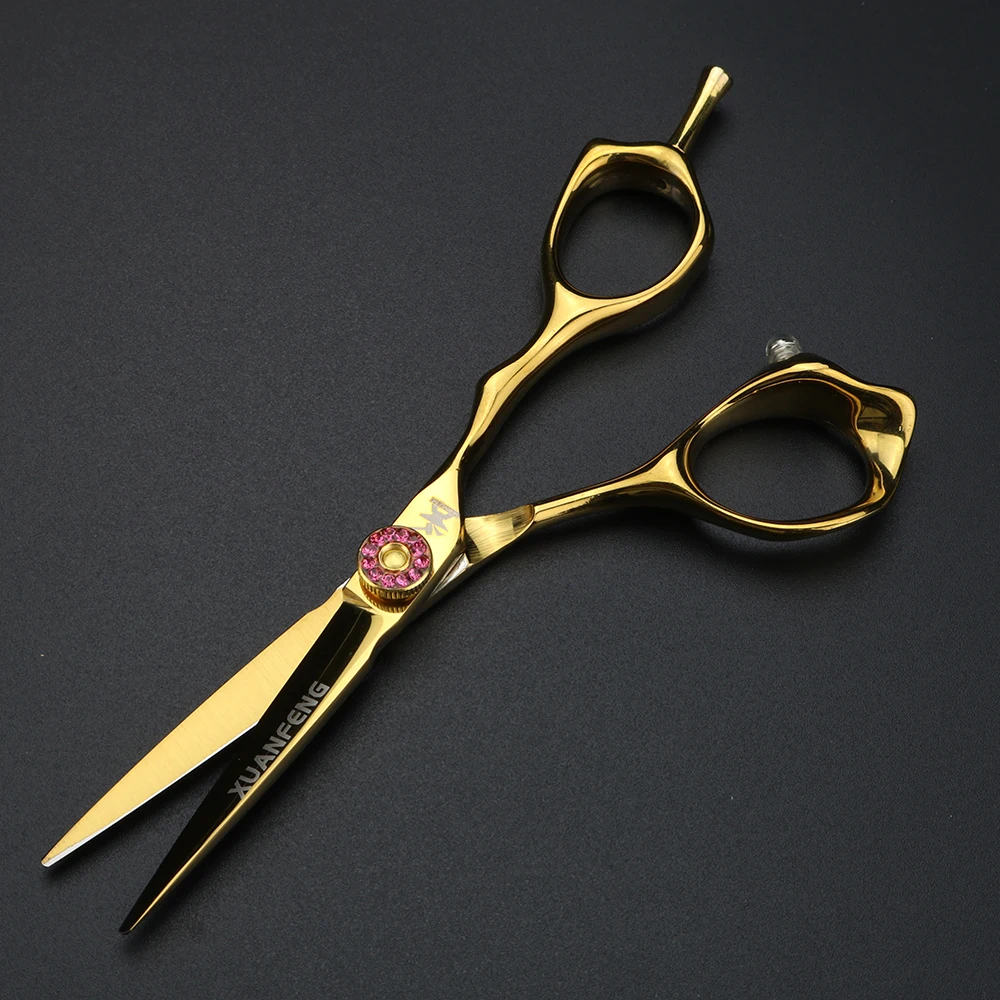 XUANFENG Tijeras de pelo doradas de 5 pulgadas Tijeras de corte de peluquero y tijeras de adelgazamiento