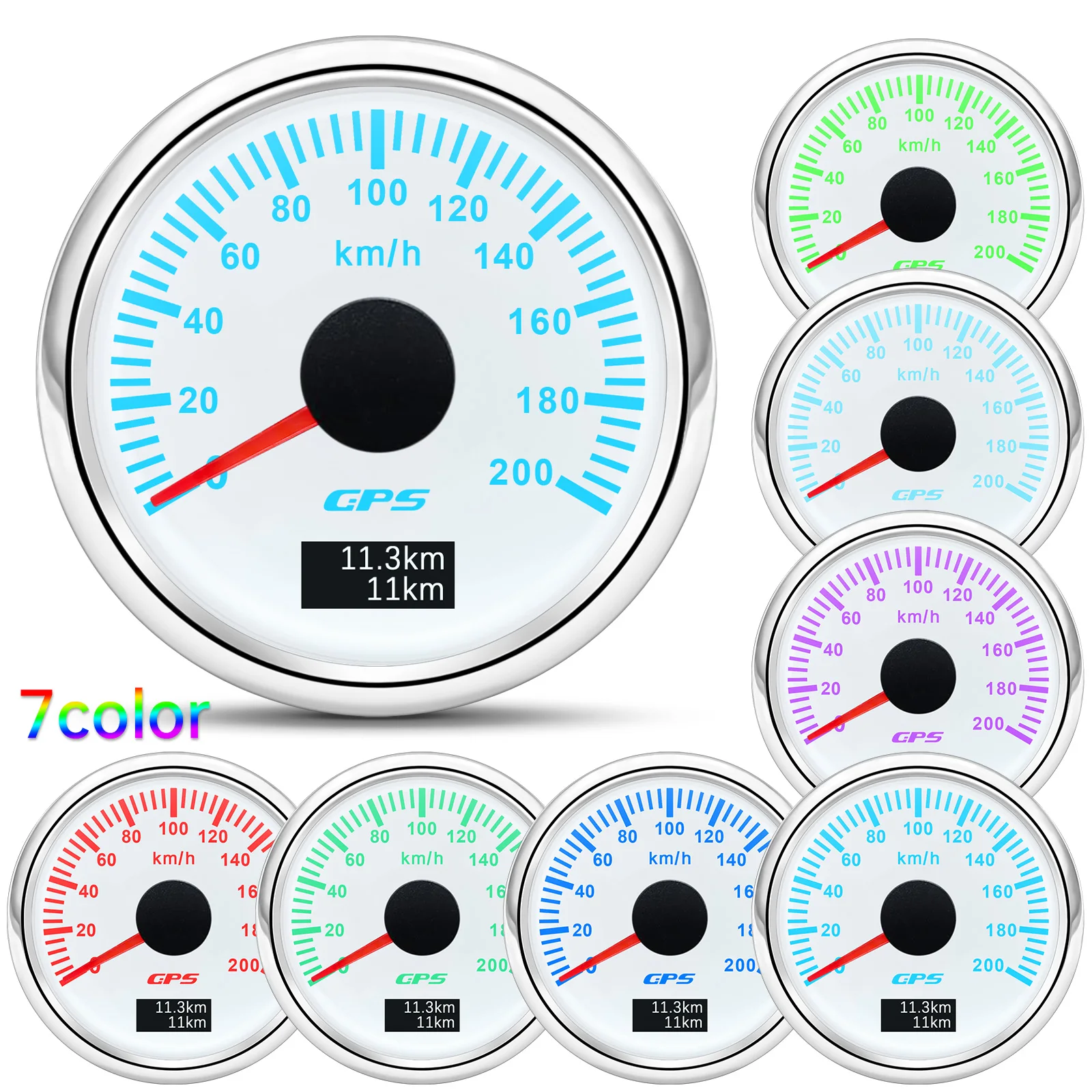 Velocímetro Digital GPS de 52MM + odómetro de antena retroiluminación de 7 colores Universal para coche barco motocicleta marina yate de 12V 24V