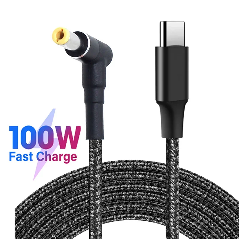 Cable convertidor macho de 100W tipo C a 5,5x2,5mm DC Notebooks USB C PD Cable de carga rápida para portátil Asus Lenovo Toshiba (18-20V)
