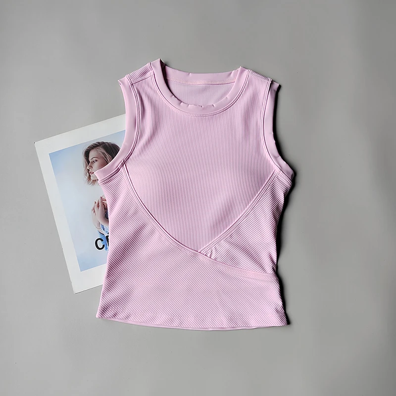 Chaleco deportivo de Yoga, sujetadores de nuevo estilo para mujer, estilo corto delgado con almohadilla para el pecho, traje de Fitness sin mangas de secado rápido para correr y Yoga