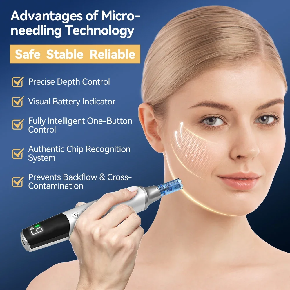 2 en 1 M9 Dr. Lápiz de Microneedling con Chip de Aguja de ≤0.25mm y Control de Valor, Combo con Máscara de Silicona LED de Fotones Hello Face M300