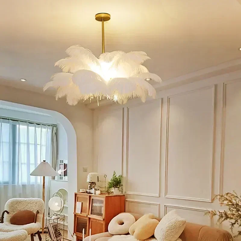 Lámpara colgante de pluma púrpura moderna, Lustres nórdicos, lámpara de techo para sala de estar, dormitorio, accesorios de iluminación para decoración del hogar