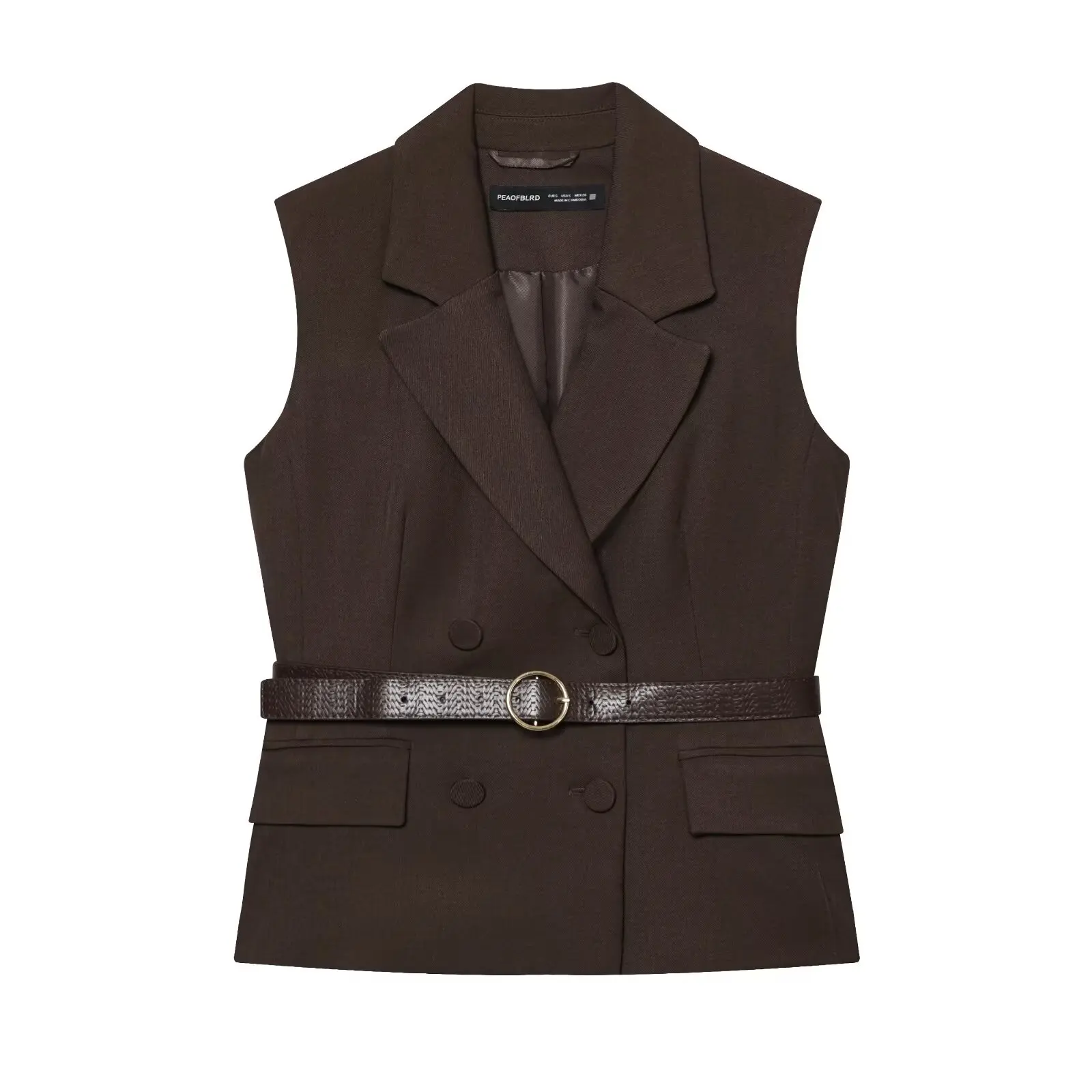 BSAY otoño nuevo producto 2025 ropa de mujer con cinturón, cuello, camiseta sin mangas o pantalones casuales de pierna recta de cintura alta