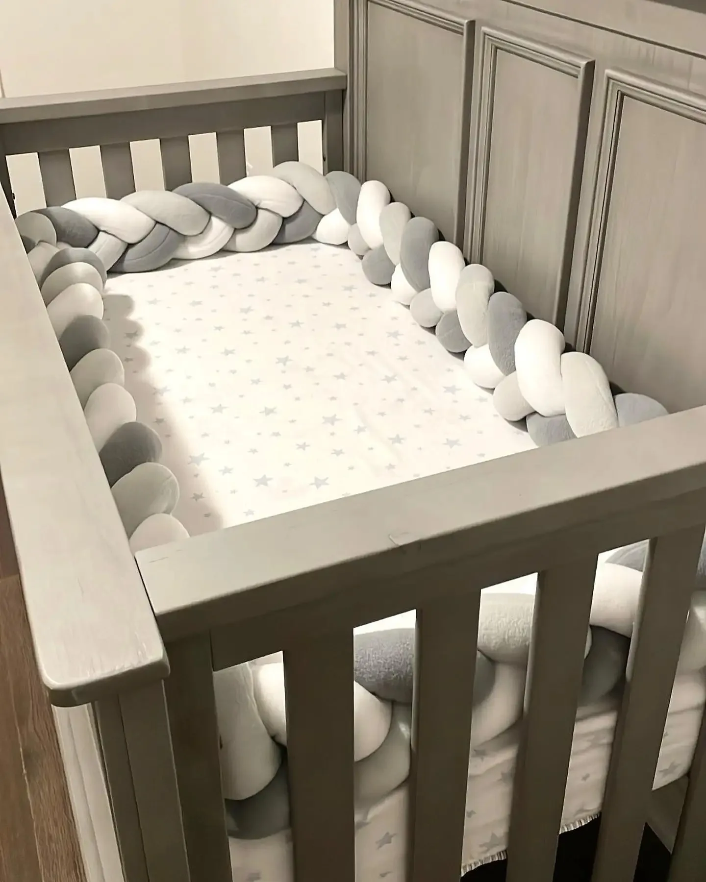 Protector de cuna para bebé, cojín con nudo trenzado para niños pequeños, 3 partes, parachoques para cama de bebé en la cuna, recién nacido, 1M/2M/3M/4M