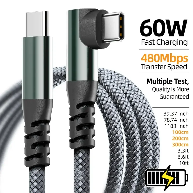LAIHONEN 1PC Cable USB C 1M 2M 3M 10FT USB C Transferencia de datos 60W PD Cable de carga rápida para iPhone 15 15Plus 15Pro Max