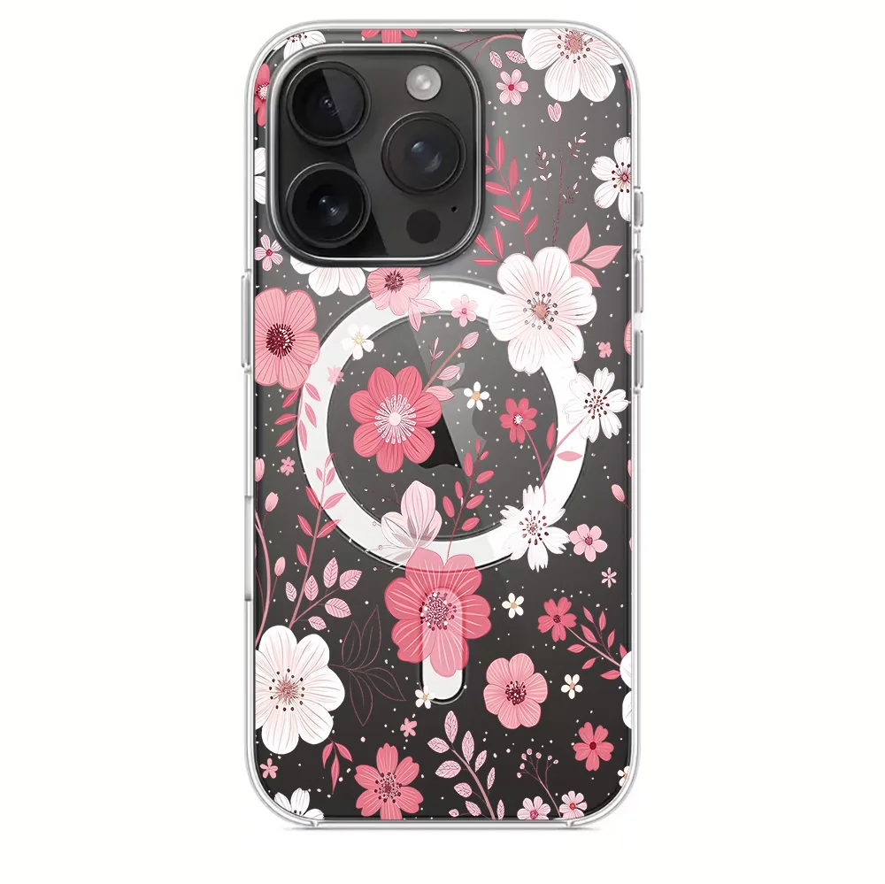 Funda Transparente con Diseño de Flores Silvestres para iPhone 17 16 15 14 13 12 11 Pro Max Plus 16e 17Air, Compatible con Carga Inalámbrica Magsafe