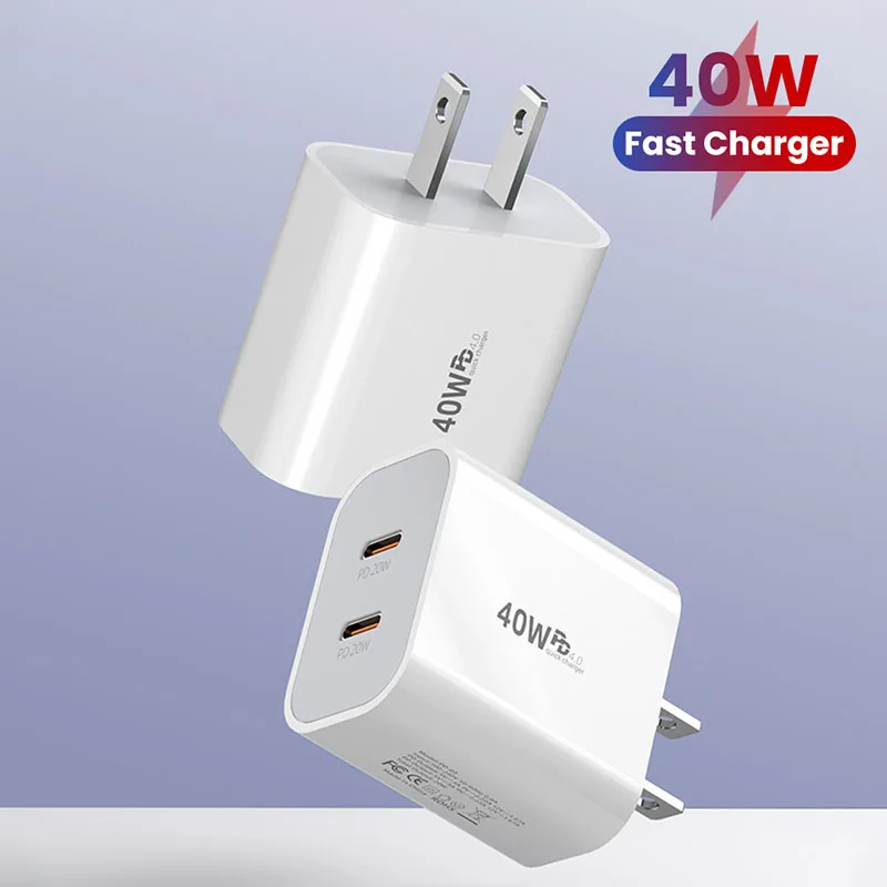 Cargador rápido de 40W tipo C adaptador de cargador de carga rápida PD de doble puerto para iPhone 15 14 Samsung S23 Xiaomi 10A Cable USB C a USB C