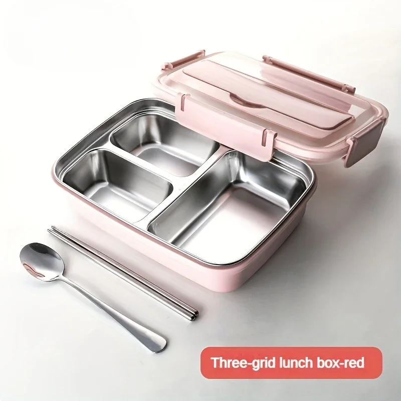 Fiambrera de acero inoxidable a prueba de fugas con 3/4 compartimentos: contenedor Bento duradero y fácil de limpiar para estudiantes y trabajadores de oficina