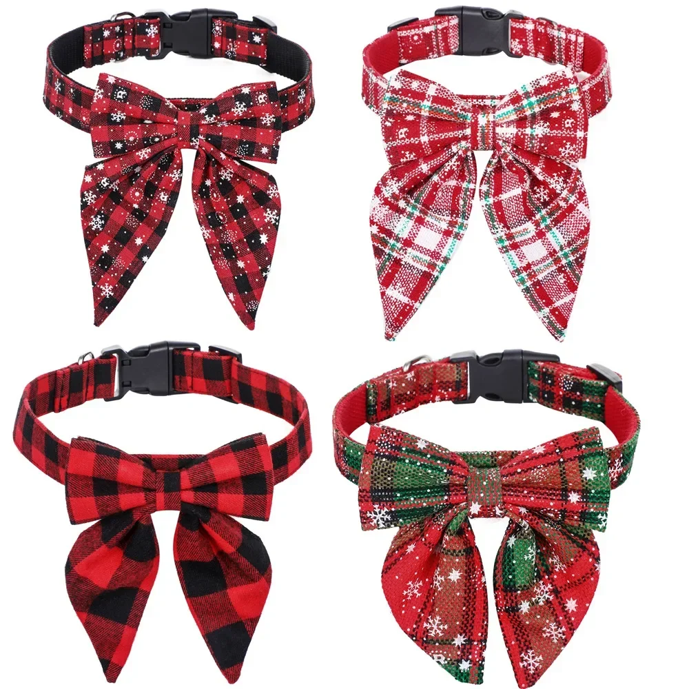 Collares para perros con lazo de copo de nieve de Navidad de algodón, accesorios para cachorros y gatos, Collar para perros pequeños y grandes