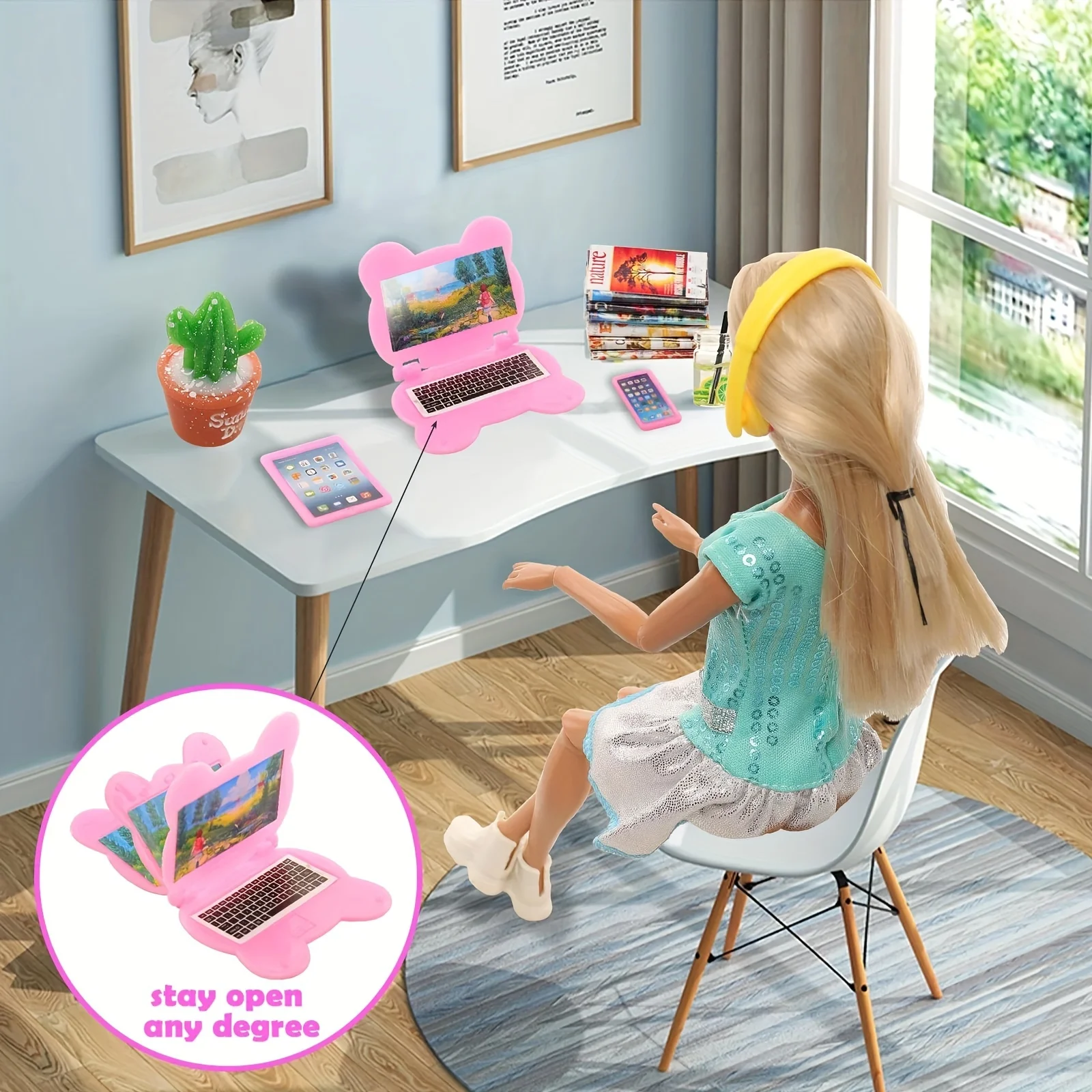 Juego de 3 Accesorios para Casa de Muñecas, Mini Artículos Kawaii, Computadora, iPad, Teléfono, Miniatura Divertida y Realista para Casa de Muñecas