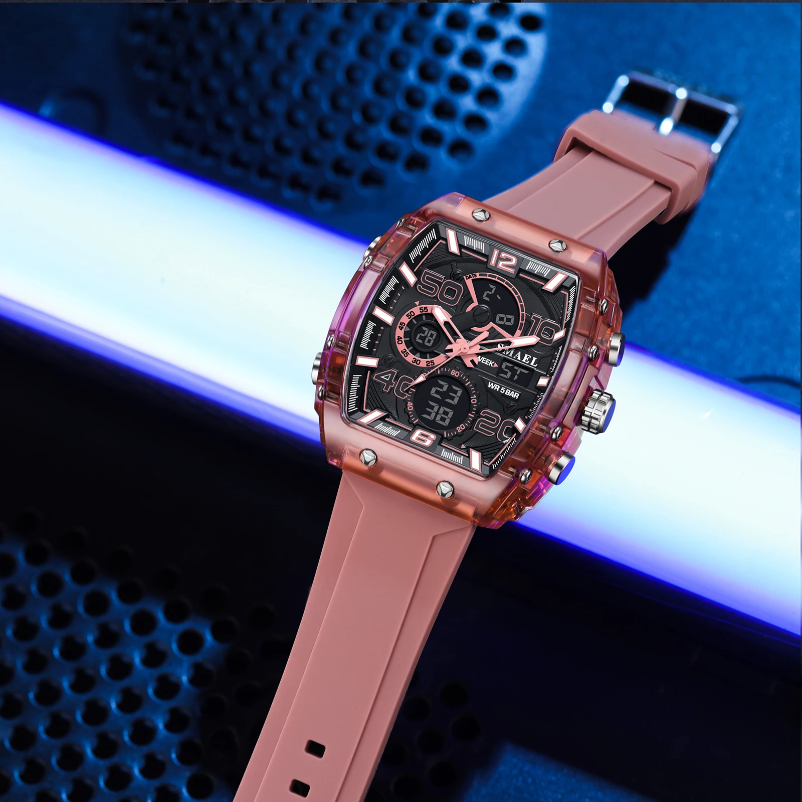 SMAEL marca 8109 nuevo reloj electrónico moda cuadrado doble pantalla impermeable luminoso multicolor para hombres