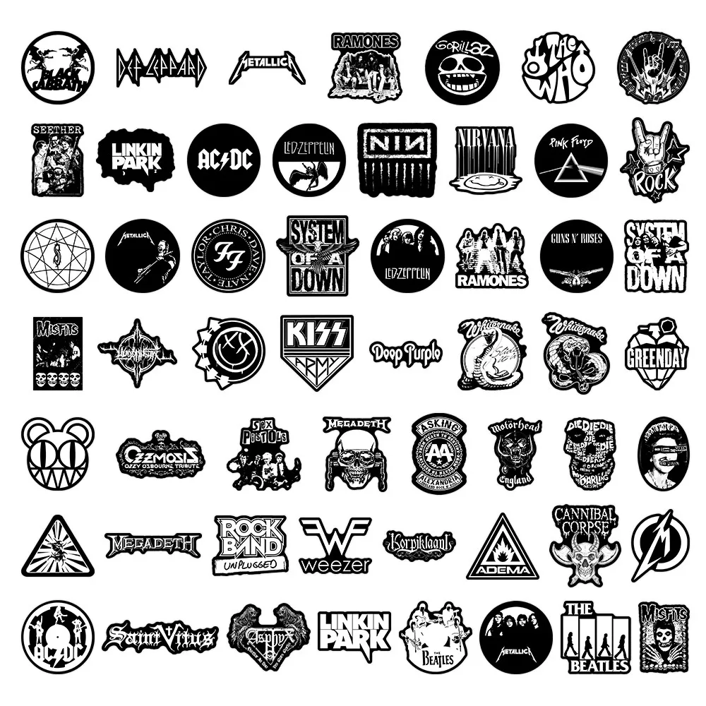 55 Pegatinas de Bandas de Rock - Calcomanías con Temática Musical para Guitarras, Maletas, Cuadernos y Manualidades DIY - Tienda de Pegatinas Giajar